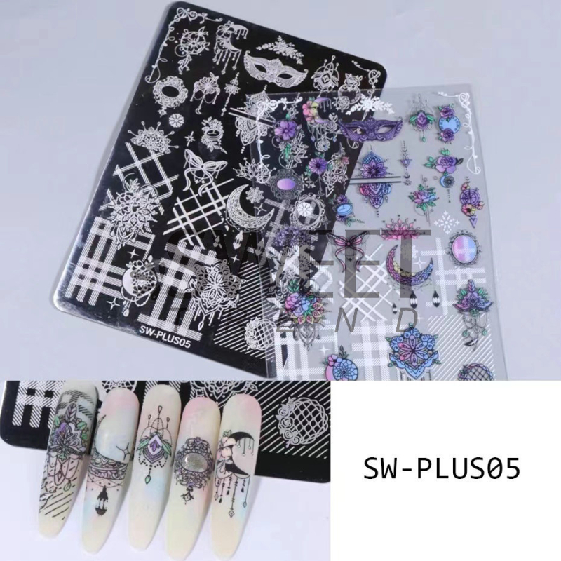 Πλάκα στίγμα νυχιών, 3D panda με λουλούδια και φύλλα, κρεμαστό σε σχήμα κεφαλιού γάτας, ανοξείδωτο ατσάλι, 10 g