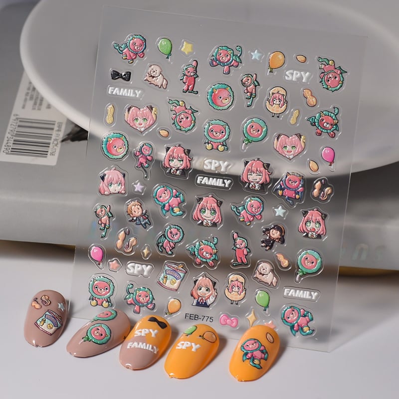 3D reljēfa uzlīmes nagiem un dzērienu pudelēm dekorēšanai – motīvi: karikatūras, ziedi, lentīte; mīļš, svaigs stils, ultra-plāns, bezšuvju dizains.