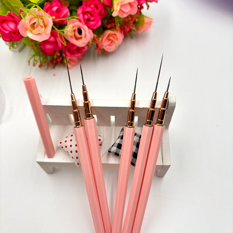 Σετ στυλό τέχνης νυχιών: χάραξη και ζωγραφική — λεπτή πολυγωνική λαβή, 5 πλαστικές μακριές λαβές