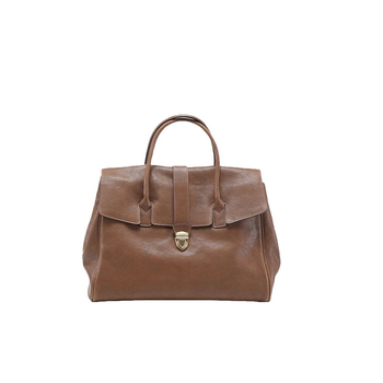 Дамска чанта от растително обработена телешка кожа, хоризонтална квадратна форма, чанта с капак, подплата от полиестер, вътрешни джобове със цип и джоб за мобилен телефон