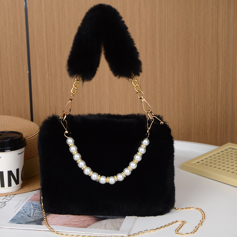 Geantă crossbody din pluș – stil urban simplu, trend pătrat mic, formă orizontală, fermoar la deschidere, căptușeală din piele sintetică