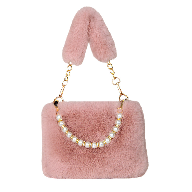 Geantă crossbody din pluș – stil urban simplu, trend pătrat mic, formă orizontală, fermoar la deschidere, căptușeală din piele sintetică
