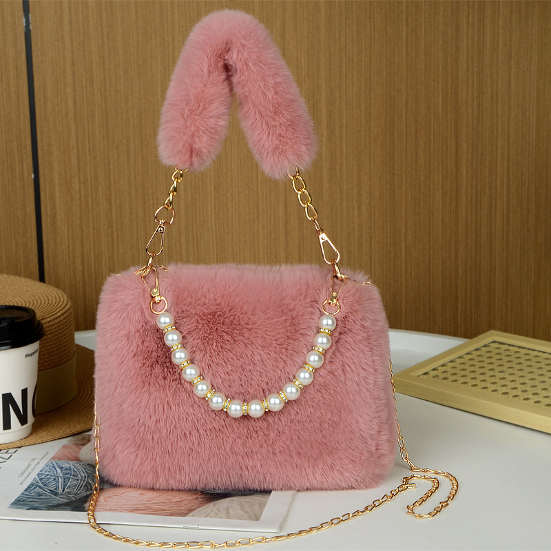 Geantă crossbody din pluș – stil urban simplu, trend pătrat mic, formă orizontală, fermoar la deschidere, căptușeală din piele sintetică