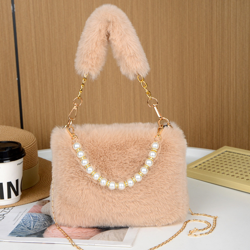 Geantă crossbody din pluș – stil urban simplu, trend pătrat mic, formă orizontală, fermoar la deschidere, căptușeală din piele sintetică