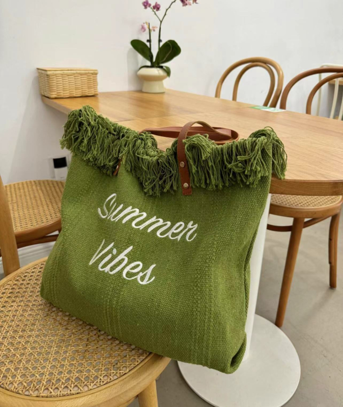 Geantă tote de plajă din pânză pentru călătorii – stil street fashion, formă orizontal pătrată, închidere magnetică, buzunar deschis