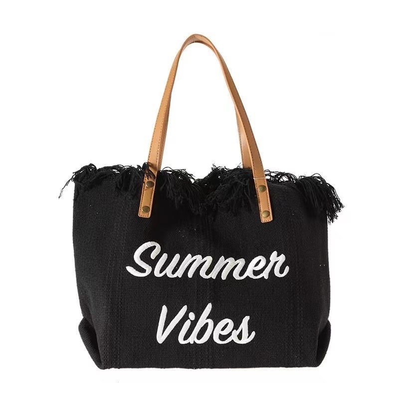 Geantă tote de plajă din pânză pentru călătorii – stil street fashion, formă orizontal pătrată, închidere magnetică, buzunar deschis