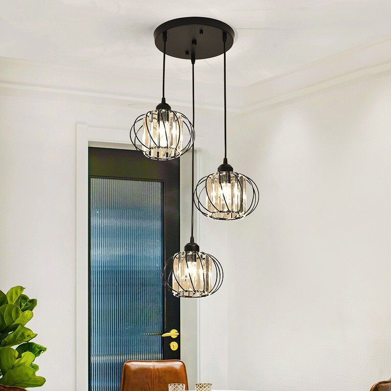 Κρυστάλλινος πολυέλαιος, μεταλλικό σώμα από σίδερο, τριμελής, LED, 220V, κατάλληλος για σαλόνι και εστιατόριο