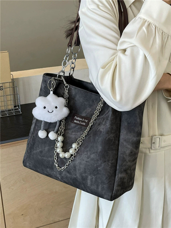 Τσάντα ώμου για γυναίκες — μεγάλη χωρητικότητα, υλικό PU, στυλ tote bag, οριζόντιο τετράγωνο σχήμα, άνοιγμα με φερμουάρ