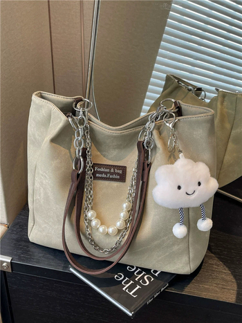 Τσάντα ώμου για γυναίκες — μεγάλη χωρητικότητα, υλικό PU, στυλ tote bag, οριζόντιο τετράγωνο σχήμα, άνοιγμα με φερμουάρ