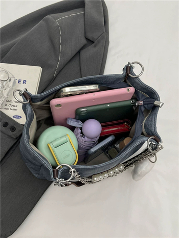 Τσάντα ώμου για γυναίκες — μεγάλη χωρητικότητα, υλικό PU, στυλ tote bag, οριζόντιο τετράγωνο σχήμα, άνοιγμα με φερμουάρ