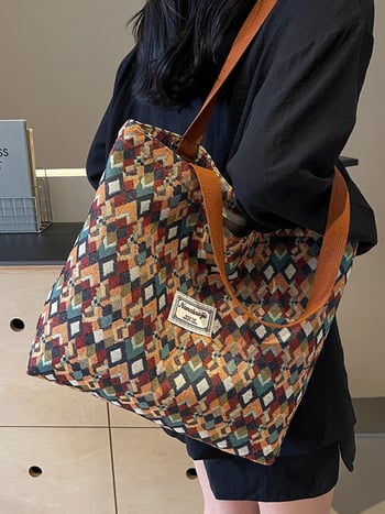 Uniszex vászon Tote táska, függőleges négyzet alakú, cipzáras, mindennapi használatra