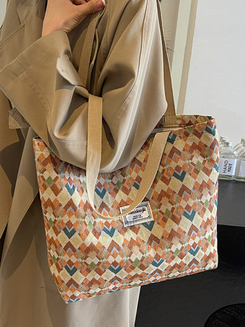 Unisex Καμβά Tote Τσάντα, Κάθετη Τετράγωνη Μορφή, Φερμουάρ, Καθημερινή Χρήση