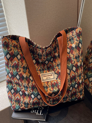 Unisex Καμβά Tote Τσάντα, Κάθετη Τετράγωνη Μορφή, Φερμουάρ, Καθημερινή Χρήση