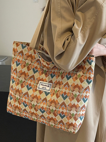 Unisex Καμβά Tote Τσάντα, Κάθετη Τετράγωνη Μορφή, Φερμουάρ, Καθημερινή Χρήση