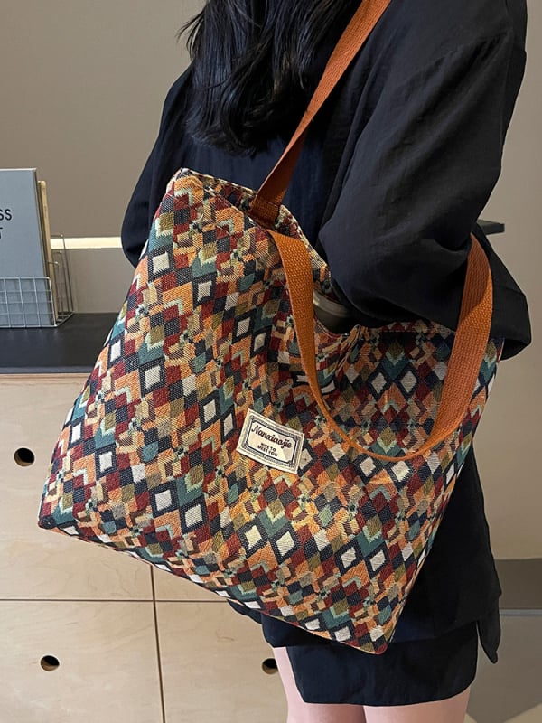 Uniszex vászon Tote táska, függőleges négyzet alakú, cipzáras, mindennapi használatra