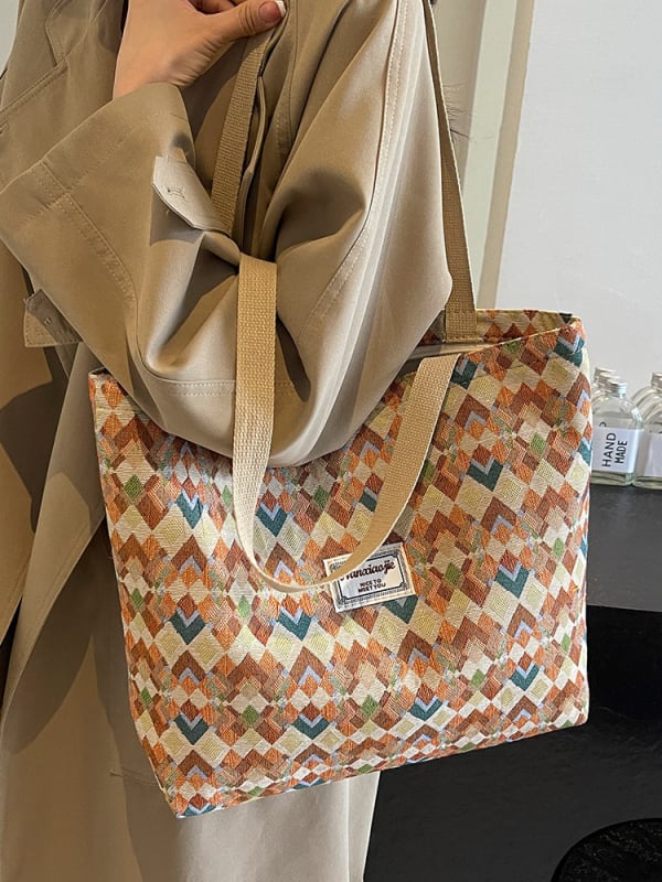 Uniszex vászon Tote táska, függőleges négyzet alakú, cipzáras, mindennapi használatra