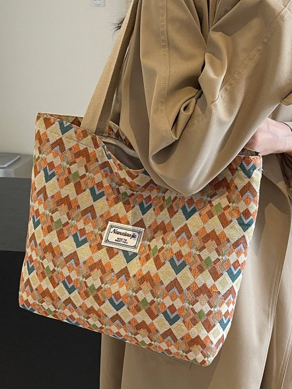 Uniszex vászon Tote táska, függőleges négyzet alakú, cipzáras, mindennapi használatra