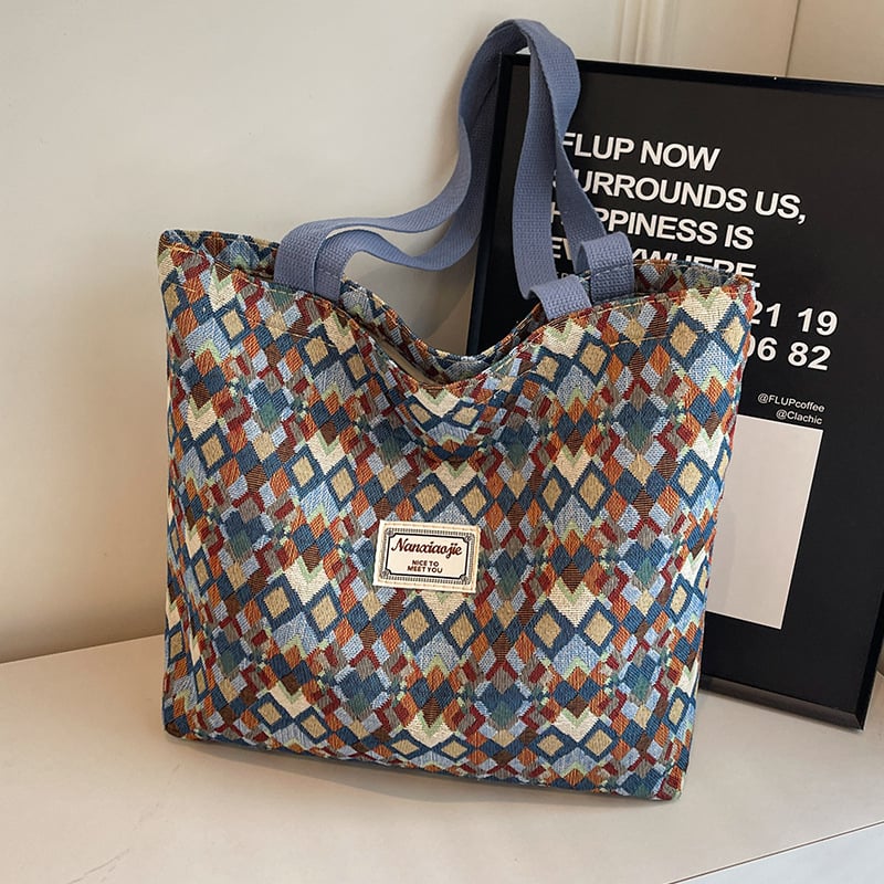 Uniszex vászon Tote táska, függőleges négyzet alakú, cipzáras, mindennapi használatra