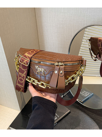 Τσαντα ώμου με μοτίβο κροκοδειλου, PU Δέρμα, Φερμουάρ, Εσωτερική επένδυση πολυεστέρα, Θήκη για κινητό, Στυλ δρόμου