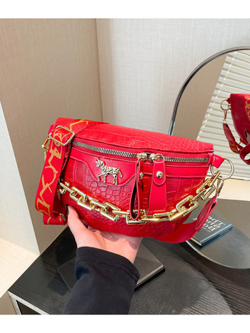 Τσαντα ώμου με μοτίβο κροκοδειλου, PU Δέρμα, Φερμουάρ, Εσωτερική επένδυση πολυεστέρα, Θήκη για κινητό, Στυλ δρόμου