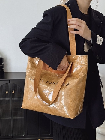 DuPont хартия Tote чанта, вертикална правоъгълна форма, цип затваряне, вътрешен джоб с цип и джоб за телефон, двойни презрамки