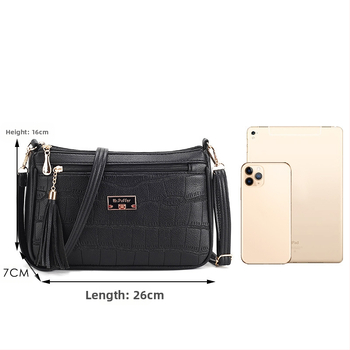 Τσαντάκι crossbody PU με μοτίβο κροκόδειλου, αστικός μινιμαλισμός, οριζόντια τετράγωνη σιλουέτα, φερμουάρ, εσωτερικές θήκες (φερμουάρ, θήκη για τηλέφωνο, θήκη ταυτότητας), μια λουρί, Άνοιξη 2024