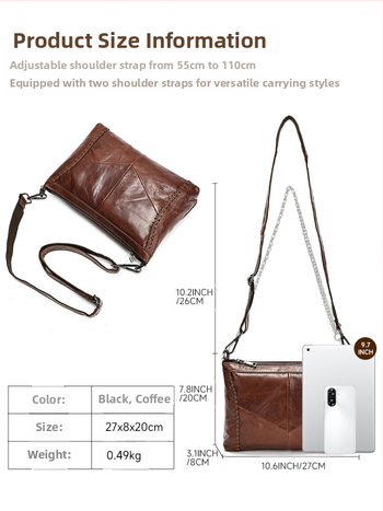 Τσάντα crossbody γυναικεία από γνήσιο δέρμα, πρώτο στρώμα βοοειδούς, οριζόντιο τετράγωνο σχήμα, κλείσιμο με φερμουάρ, εσωτερική τσέπη με φερμουάρ, θήκη κινητού, θήκη για ταυτότητα, μαλακή, διπλό λουρί, Marunte