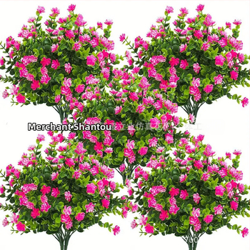 Изкуствен букет от евкалипт и камелия, пластмасово растение, инжекционно формовано, за външна употреба, домашна декорация