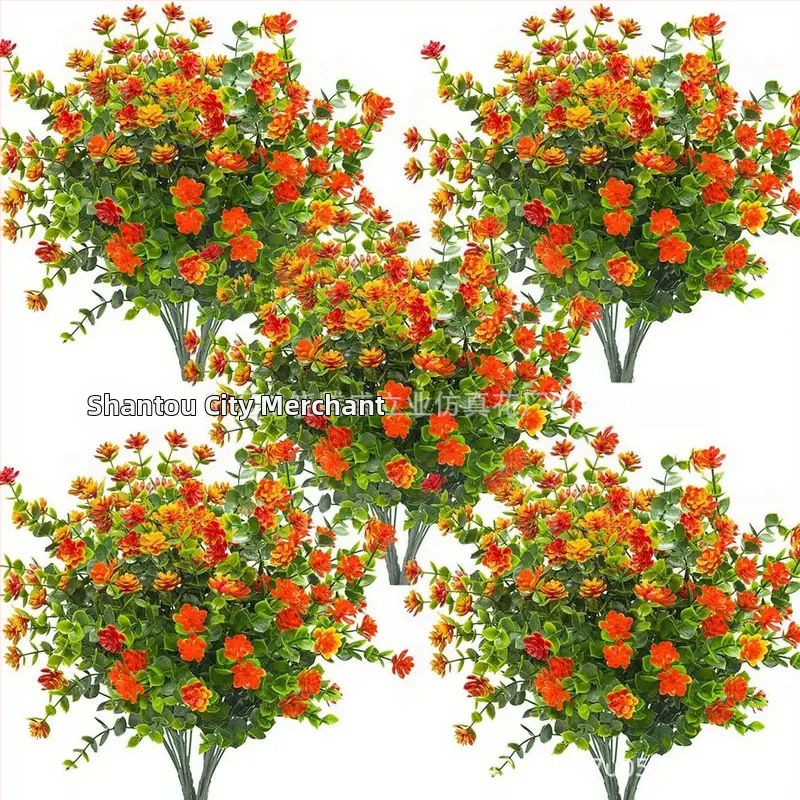 Изкуствен букет от евкалипт и камелия, пластмасово растение, инжекционно формовано, за външна употреба, домашна декорация