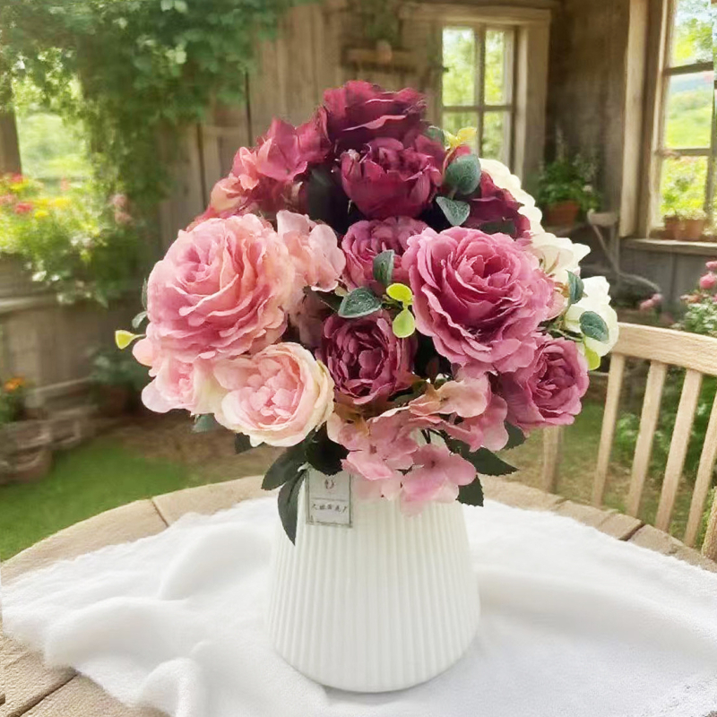 Букет от копринени рози за сватби, фотореквизит и домашна декорация; копринени цветя; ситопечат; опаковка 600 броя