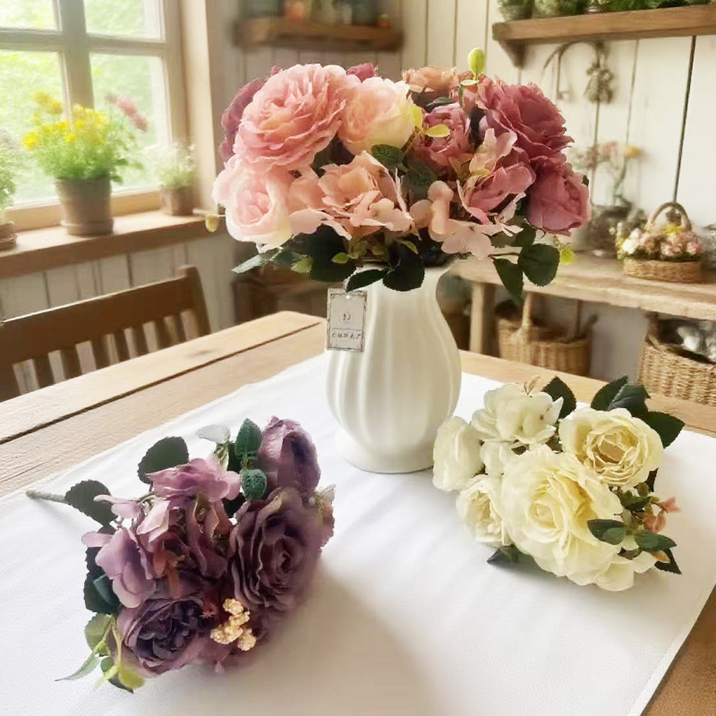 Букет от копринени рози за сватби, фотореквизит и домашна декорация; копринени цветя; ситопечат; опаковка 600 броя