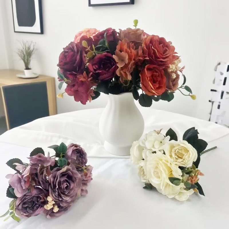 Букет от копринени рози за сватби, фотореквизит и домашна декорация; копринени цветя; ситопечат; опаковка 600 броя