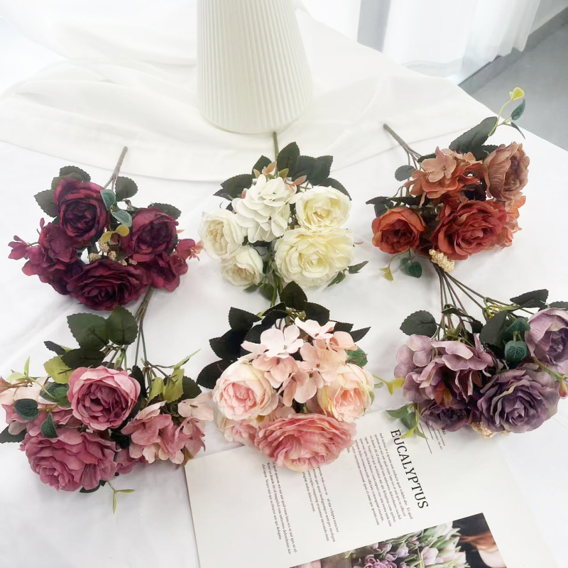 Букет от копринени рози за сватби, фотореквизит и домашна декорация; копринени цветя; ситопечат; опаковка 600 броя