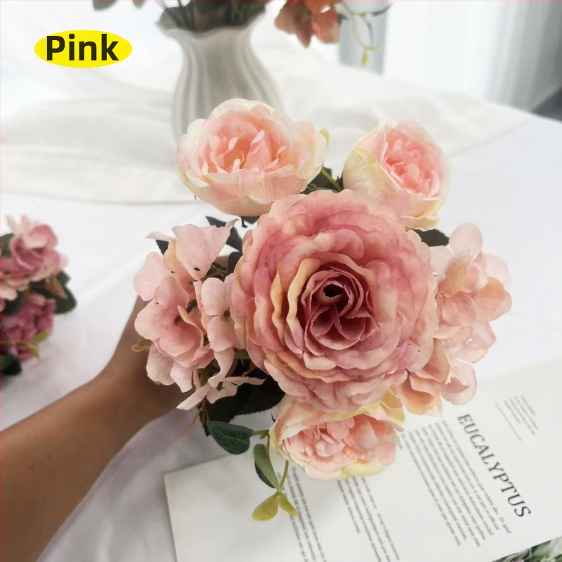 Букет от копринени рози за сватби, фотореквизит и домашна декорация; копринени цветя; ситопечат; опаковка 600 броя