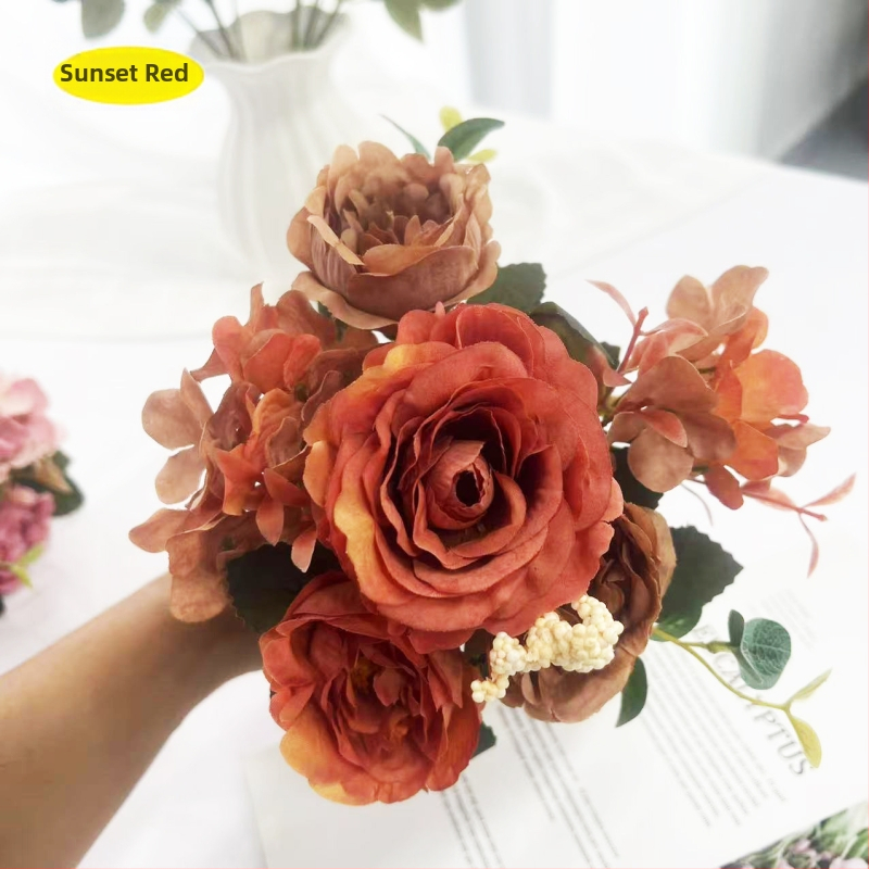 Букет от копринени рози за сватби, фотореквизит и домашна декорация; копринени цветя; ситопечат; опаковка 600 броя