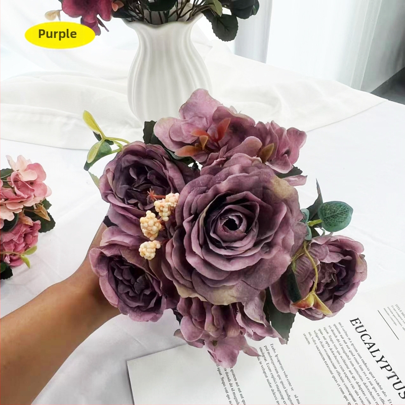 Букет от копринени рози за сватби, фотореквизит и домашна декорация; копринени цветя; ситопечат; опаковка 600 броя