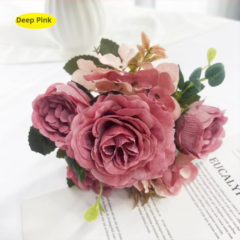 Букет от копринени рози за сватби, фотореквизит и домашна декорация; копринени цветя; ситопечат; опаковка 600 броя