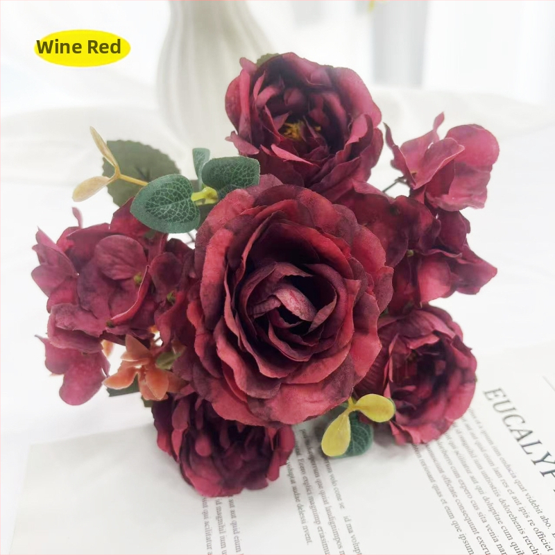 Букет от копринени рози за сватби, фотореквизит и домашна декорация; копринени цветя; ситопечат; опаковка 600 броя