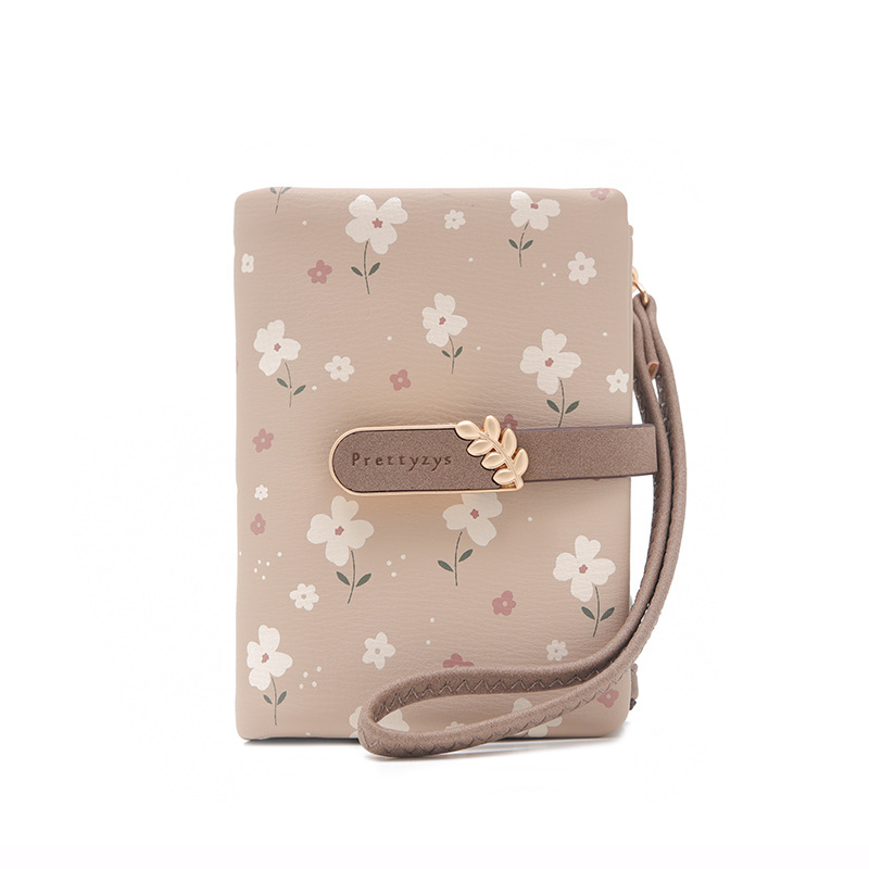 Portofel PU cu două pliuri, model floral, stil proaspăt și drăguț, ultraușor pentru utilizare zilnică