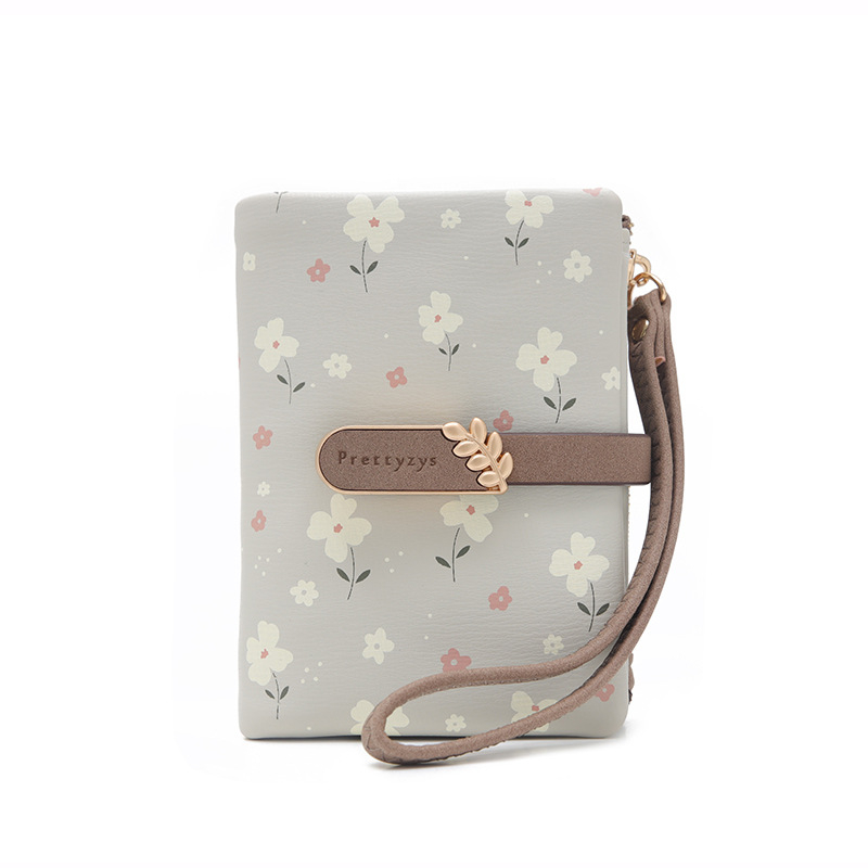 Portofel PU cu două pliuri, model floral, stil proaspăt și drăguț, ultraușor pentru utilizare zilnică