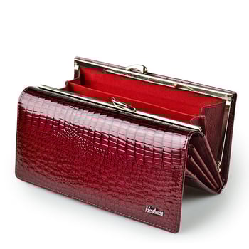 Женски портфейл от естествена кожа – бифолд, двуслойна телешка кожа, едноцветен, модел AE1518, тегло 250 g