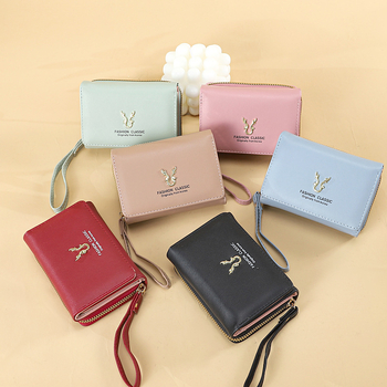 Portofel feminin bi-fold cu fermoar, model floral, PU piele, căptușeală poliester, stil proaspăt (Material: PU; Model: Florale; Căptușeală: Poliester; Stil: Proaspăt și dulce)