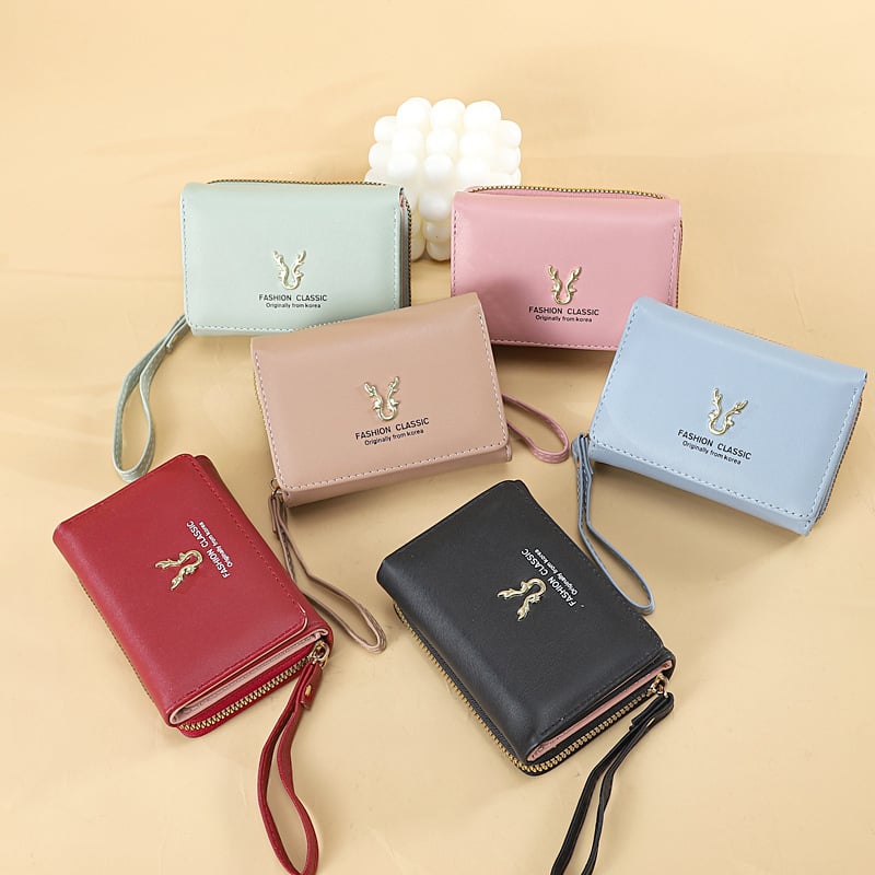 Portofel feminin bi-fold cu fermoar, model floral, PU piele, căptușeală poliester, stil proaspăt (Material: PU; Model: Florale; Căptușeală: Poliester; Stil: Proaspăt și dulce)