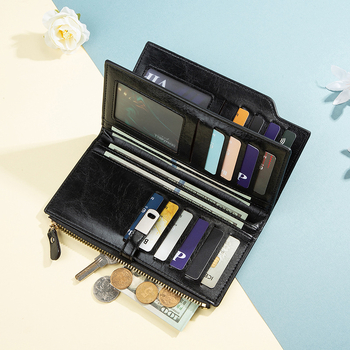 Γυναικείο πορτοφόλι από PU με τρεις πτυχώσεις και φερμουάρ, πολλές θήκες για κάρτες και θήκη για κινητό