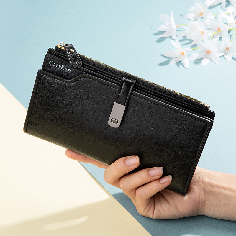 Γυναικείο πορτοφόλι από PU με τρεις πτυχώσεις και φερμουάρ, πολλές θήκες για κάρτες και θήκη για κινητό