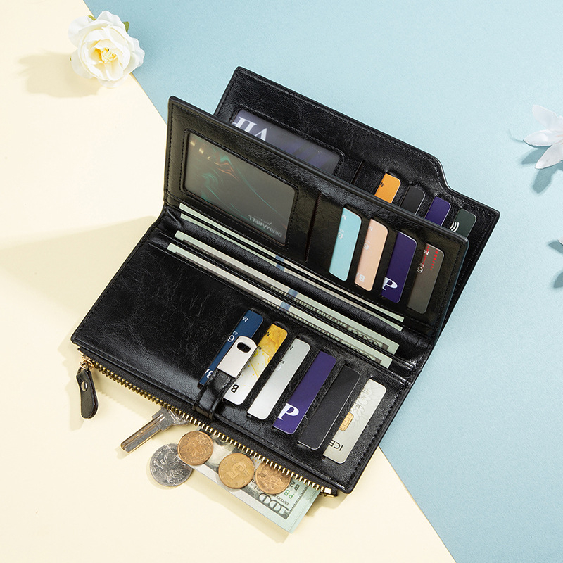 Γυναικείο πορτοφόλι από PU με τρεις πτυχώσεις και φερμουάρ, πολλές θήκες για κάρτες και θήκη για κινητό