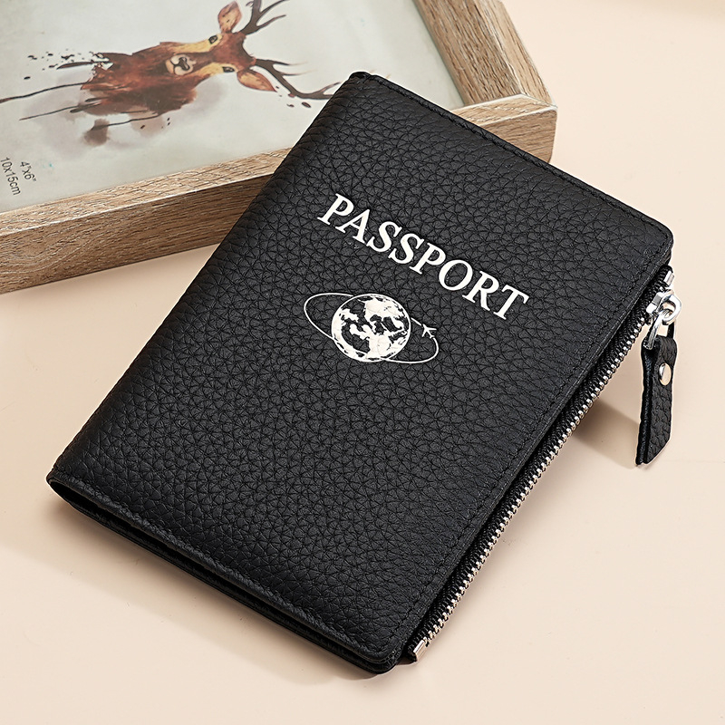 Patiesas ādas pases turētājs ar RFID aizsardzību un rāvējslēdzēja maku – ultra viegls, izturīgs, teļa ādas pirmās kārtas slānis