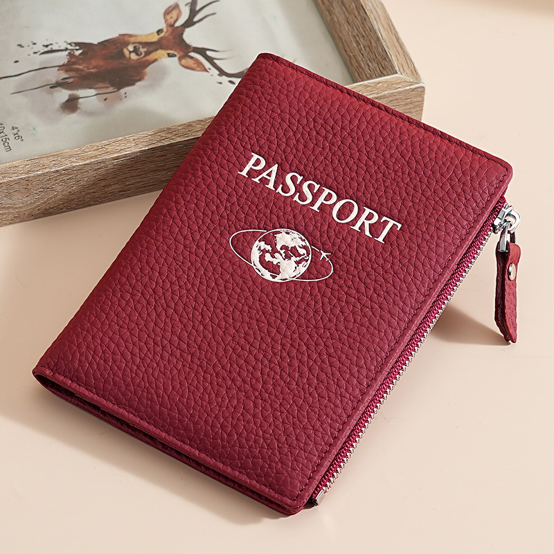 Patiesas ādas pases turētājs ar RFID aizsardzību un rāvējslēdzēja maku – ultra viegls, izturīgs, teļa ādas pirmās kārtas slānis