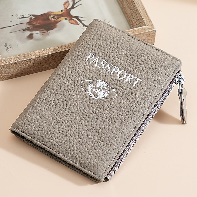 Patiesas ādas pases turētājs ar RFID aizsardzību un rāvējslēdzēja maku – ultra viegls, izturīgs, teļa ādas pirmās kārtas slānis