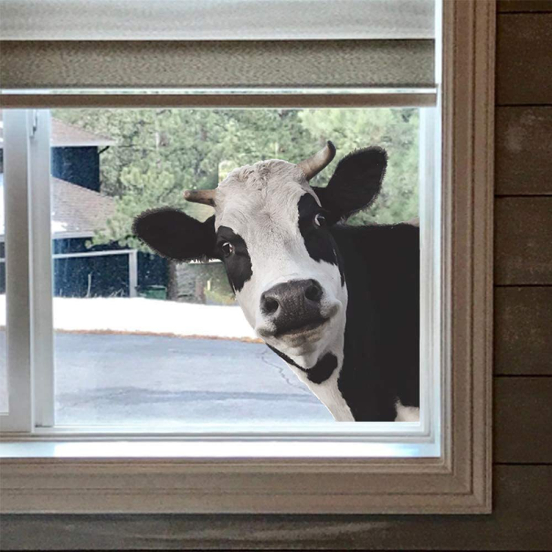 Autocolant de perete cu animale: girafă și vacă, PVC, impermeabil, decorativ, 1 bucată, cu model drăguț de animale, potrivit pentru living, dormitor, birou